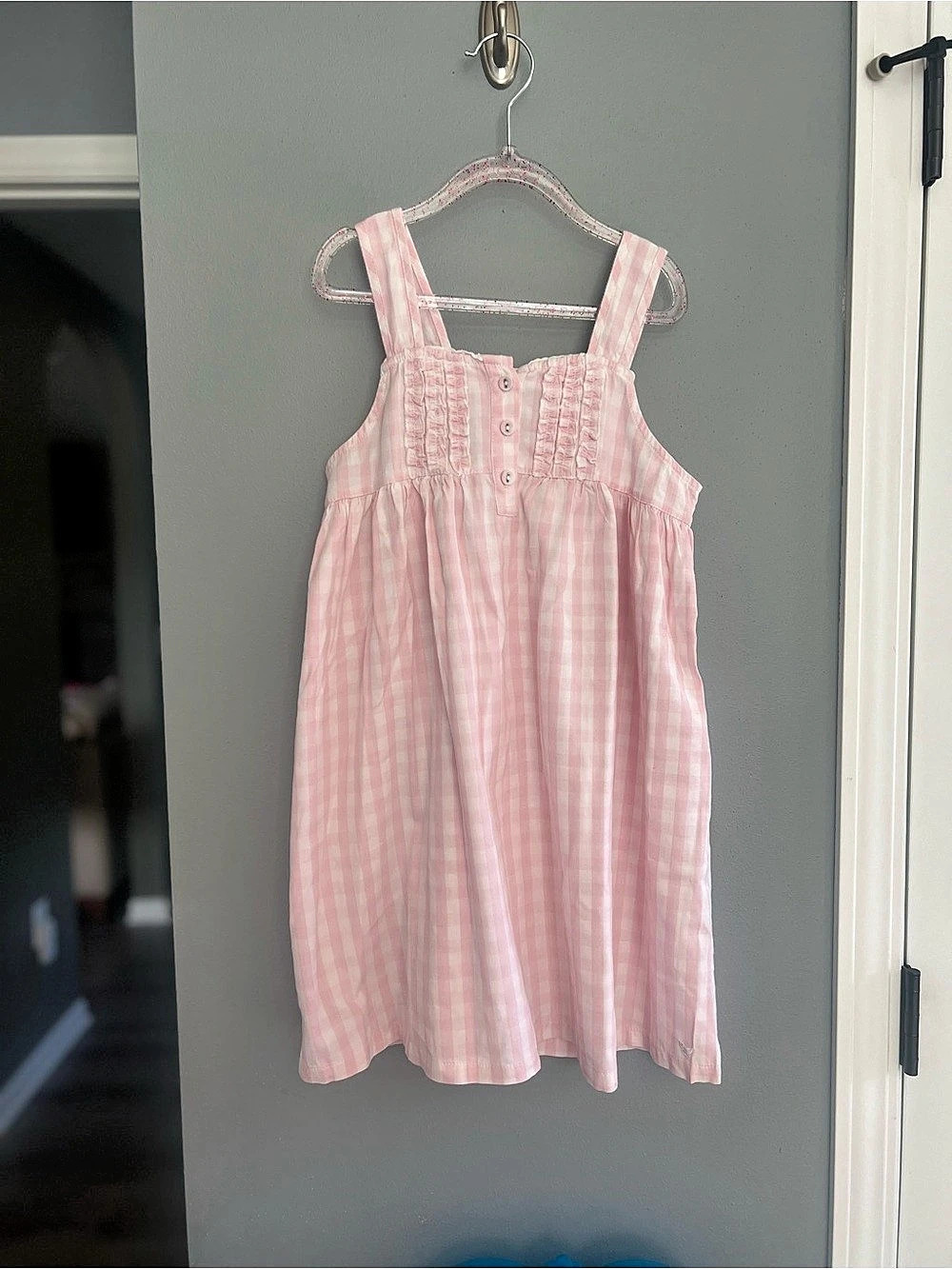 Petite Plume Girl's Twill Charlotte Nightgown in Pink Gingham Charlotte Gingham